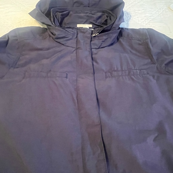 Eileen Fisher Organic Outdoor Cotton Anorak Jacket Navy Pockets Packable Hood MD - Picture 9 of 11